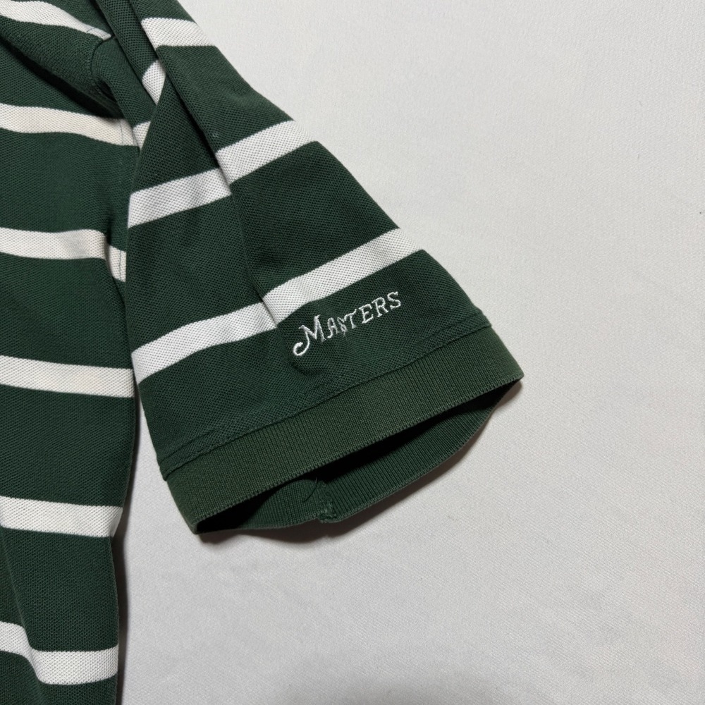 Vintage Masters Collection Golf Polo Mens L Green White Striped Cotton 90s Logo - Picture 5 of 13